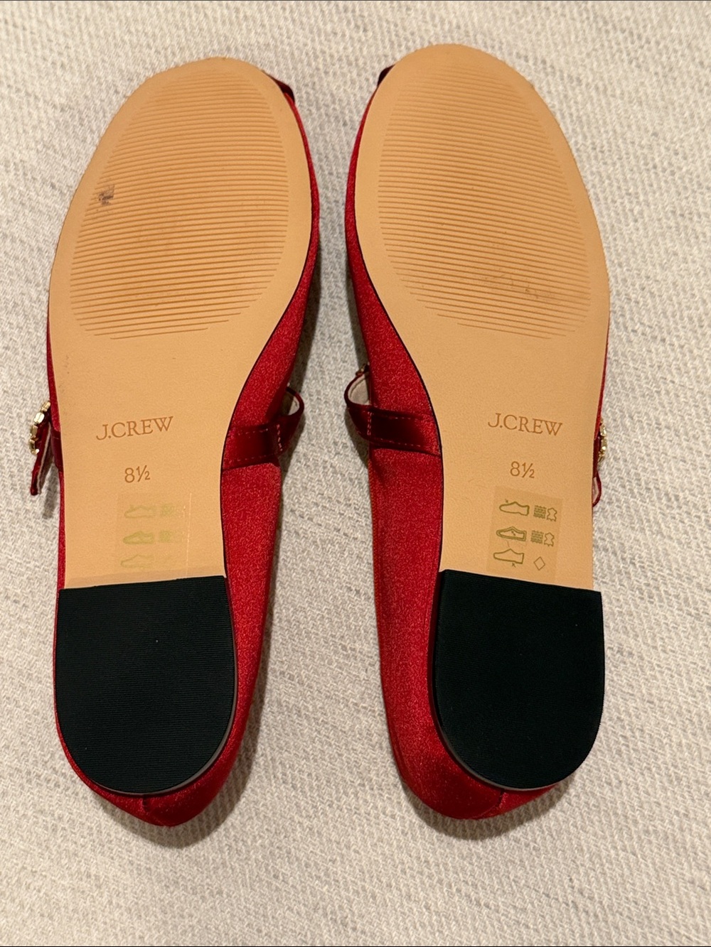 J. Crew Red Satin Mary Jane Flats with Crystal Strap and Bow - size 8.5 - Picture 8 of 10